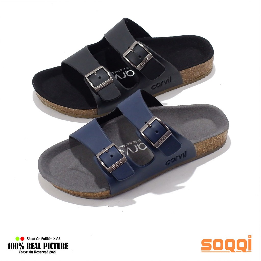 Sandal selop pria kulit casual original sendal slop cowok laki-laki dewasa model slip on sintetis bapak-bapak acara resmi jagong kondangan buat lebaran branded Carvil Benzo 02 promo keren cod murah 38-44