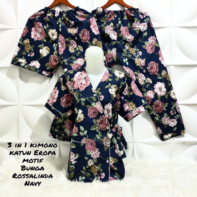 Piyama Kimono 3in1 Dewasa XL LD 108cm Motif Bunga