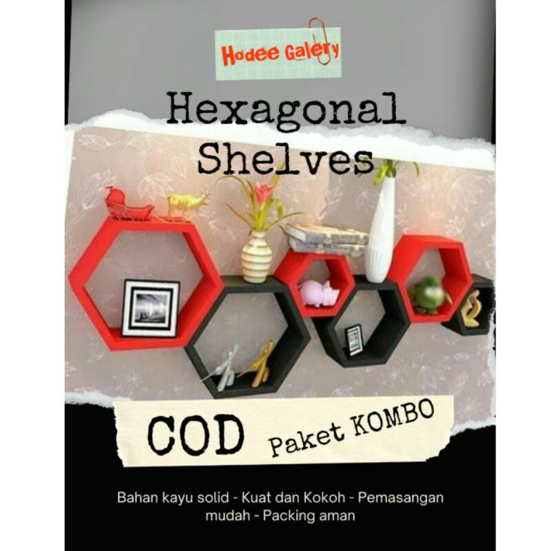 Jual Ambalan Dinding Hexagonal Hiasan Dinding Rak Dinding Kayu Hexagonal Set Pcs Shopee