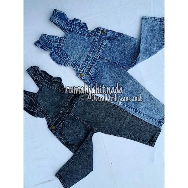 Overall frill jeans snow wash