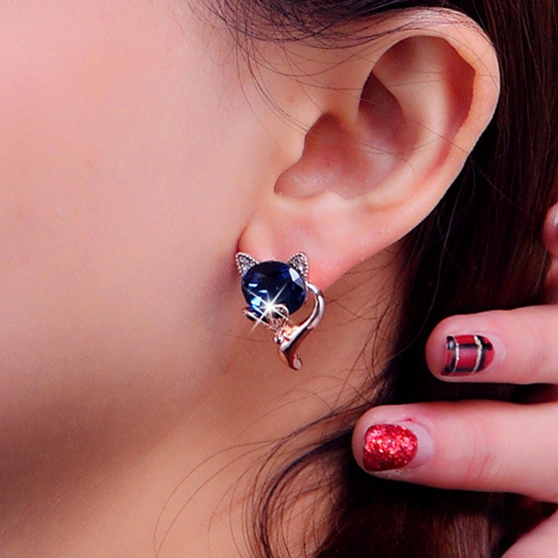 Anting Tusuk Gantung Desain Rubah Hias Kristalzircon High Quality Untuk Wanita