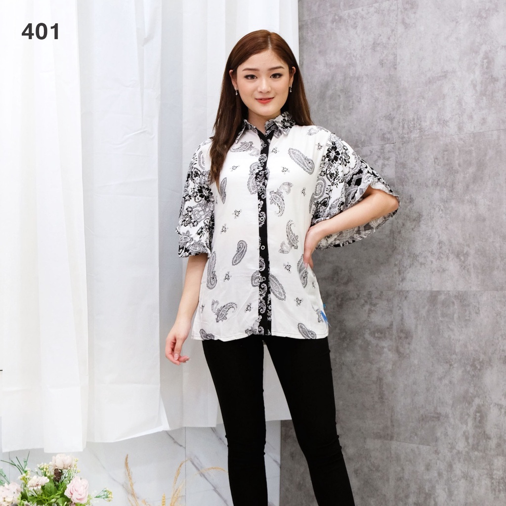 JakartaFashion - blouse kancing batwing katun batik adem busui kerah elegan bohemian etnic