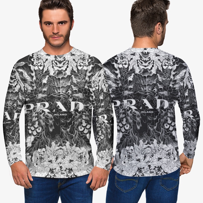 Kaos Pria Prada Milano Fullbloom Tshirt Bahan Polyester Jersey Casual Style Fashionable Unisex Tees