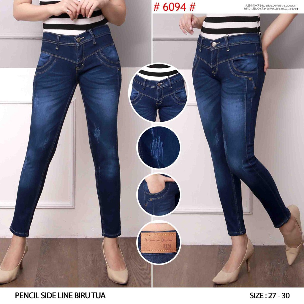 Celana Jeans Wanita Pensil Side Line 27-30 Bisa Bayar Ditempat(COD)