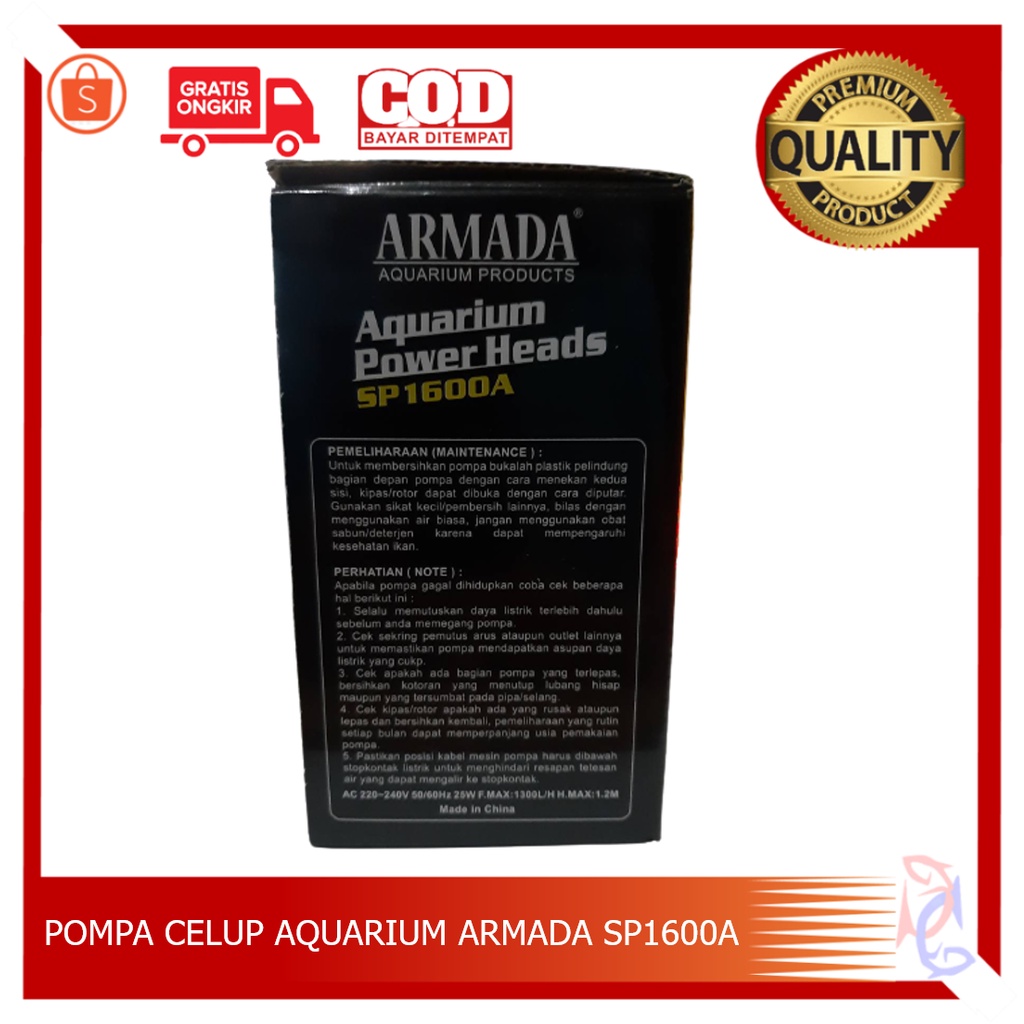 POMPA AIR AQUARIUM ARMADA SP 1600 B NAIK 1,2 METER FILTER AQUARIUM BESAR POMPA AIR HIDROPONIK AQUARIUM POMPA AQUARIUM 1600 POMPA CELUP AQUARIUM POWER HEAD AQUARIUM FILTER AQUARIUM FILTER KOLAM FILTER AQUASCAPE POMPA AIR 1600