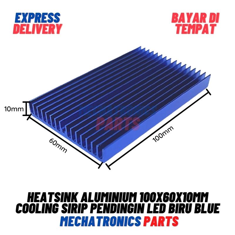 HEATSINK ALUMINIUM 100X60X10MM COOLING SIRIP PENDINGIN LED BIRU BLUE