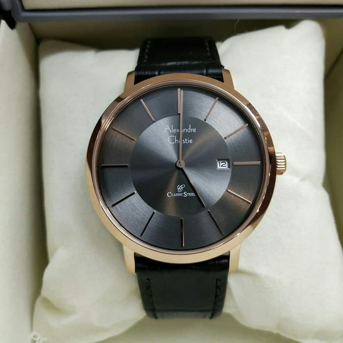 JUAL JAM TANGAN ASLI   ALEXANDRE CHRISTIE AC 8599 PRIA ROSEGOLD BLACK LEATHER BLACK ORIGINAL   I