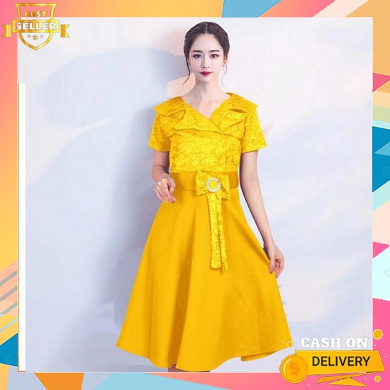 Dress Casual | Dress Andin Busui | Dress Katun Rayon Tali Pinggang | Dress Katun Polos | Dress Korea