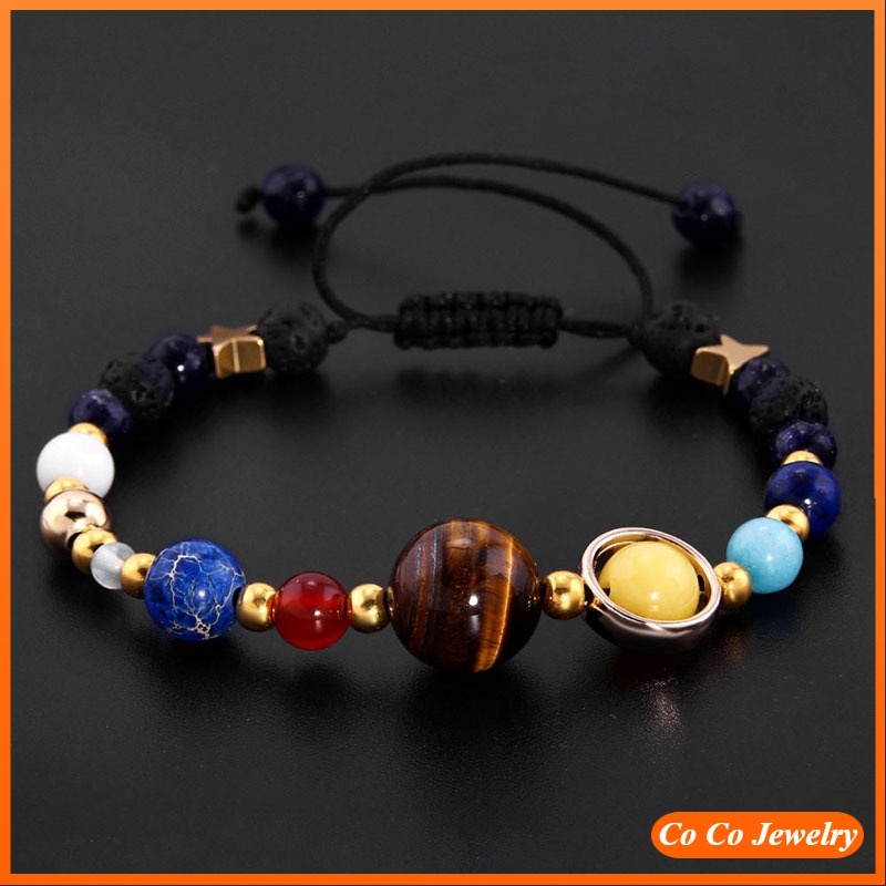 Gelang Batu Alam Natural Lava Stone Diffuser Bracelet Galaxy Planets Solar System Bracelets Bangle