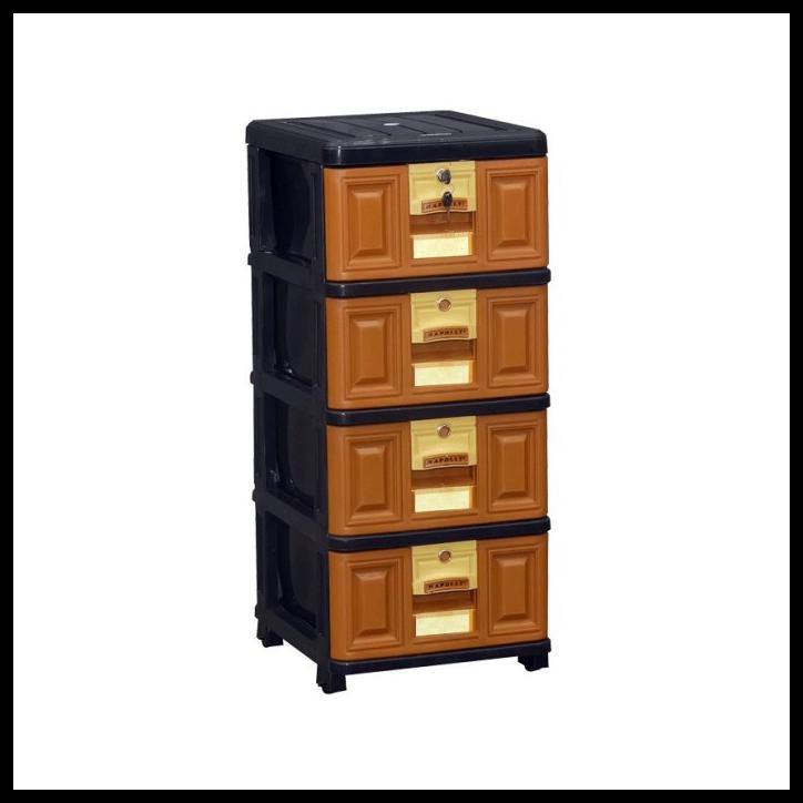 LEMARI PLASTIK / RAK PLASTIK SERBAGUNA / EXCEL / LACI PLASTIK 4 SUSUN - COKLAT JATI