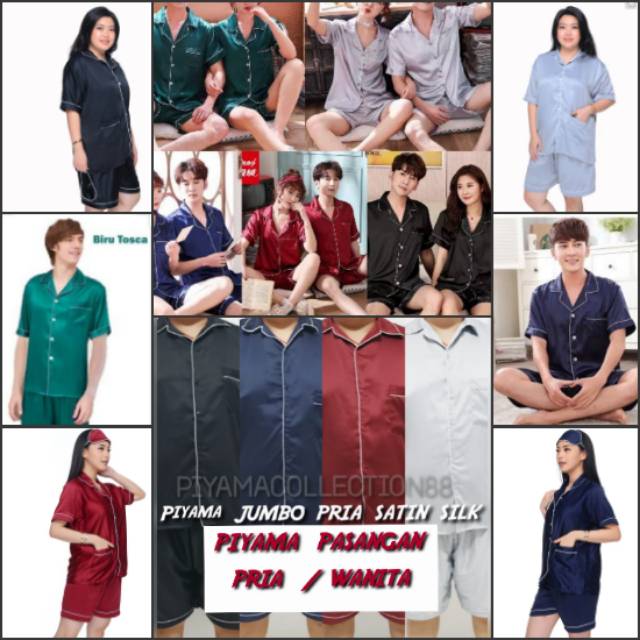 Baju Tidur couple pria dan wanita hotpant / cewek / cowok / satin polos pasangan stelan