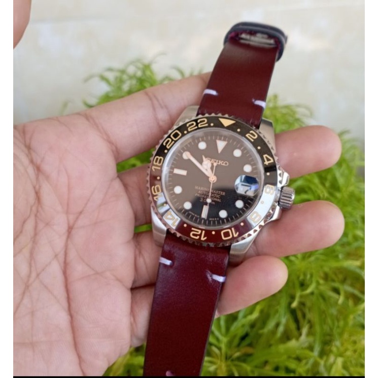 jam tangan seiko mod rootbeer with leather strap submarine/marine master nh36