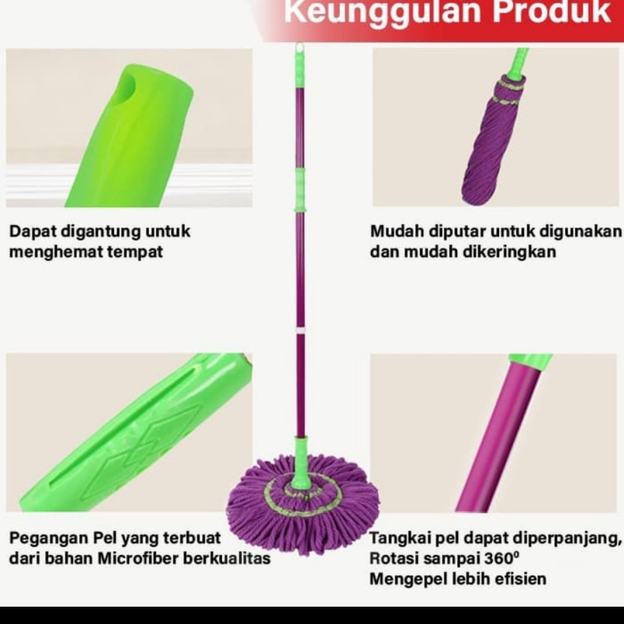 Alat Pel Lantai Otomatis Putar / Twist Mop Serbaguna Perlengkapan Kebersihan Rumah Tangga Dapur Kain