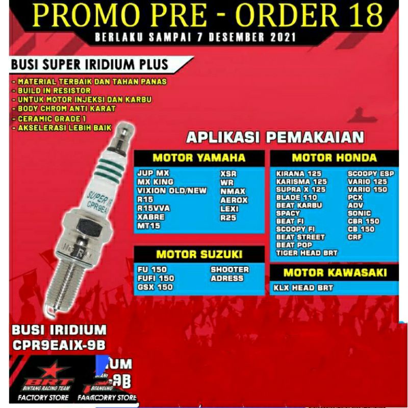 BUSI SUPER IRIDIUM BRT JUPITER MX VIXION SATRIA FU SONIC NMAX LIHAT APLIKASI PEMAKAIAN DI FOTO PRODUK