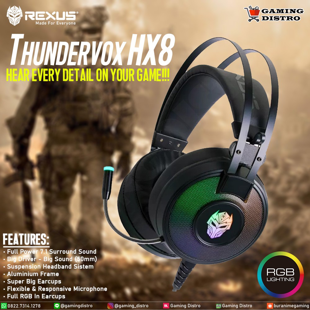 Jual Headset Gaming Rexus Thundervox HX8 RGB with 7.1 Surround Sound ...