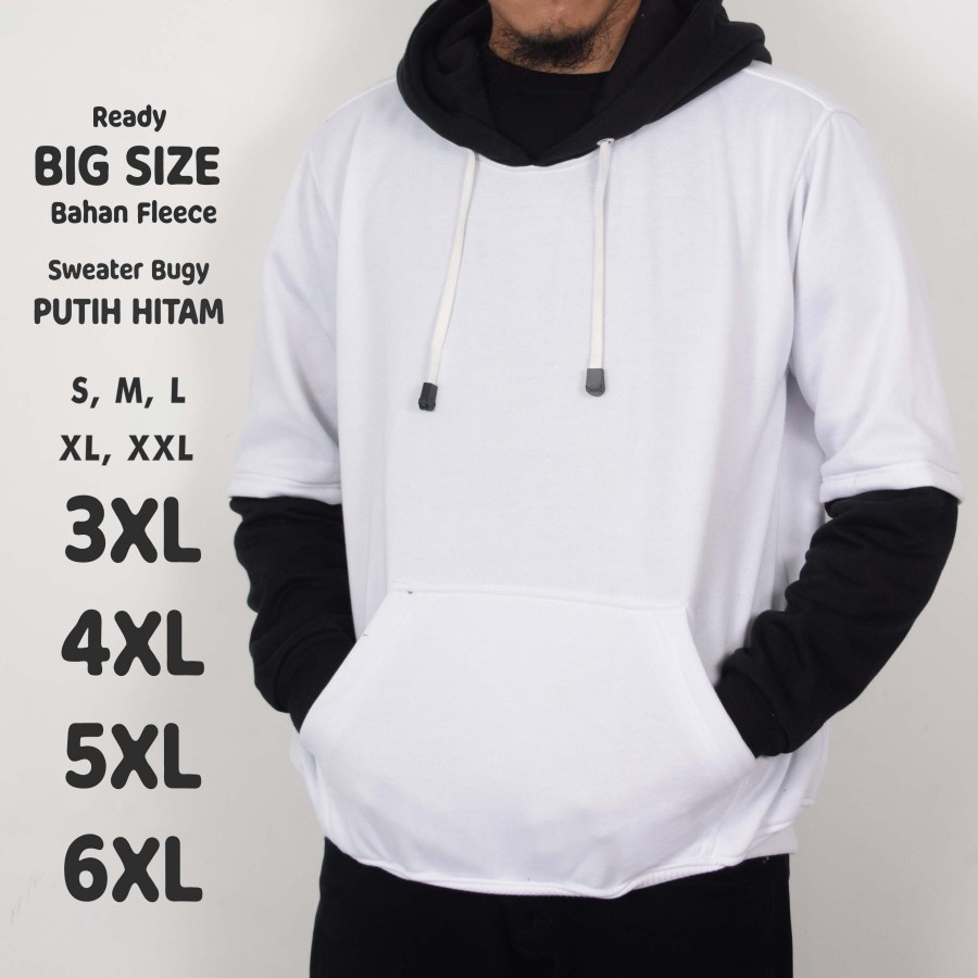 Jaket Hoodie Bugy Putih Hitam Big Size Jumbo