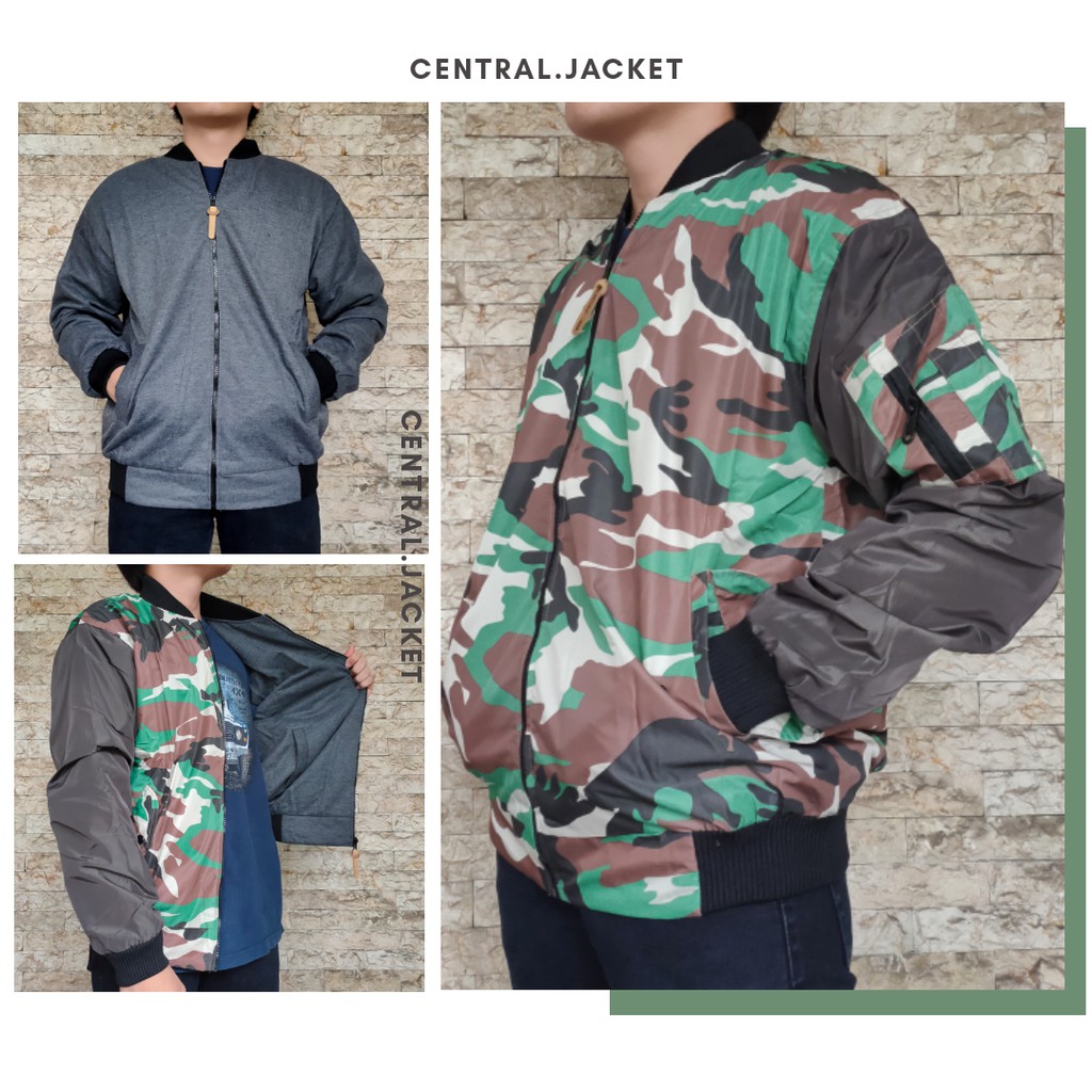 JAKET BOMBER MOTIF LORENG PREMIUM - BOMBER PRIA BOLAK BALIK MOTIF ARMY LORENG