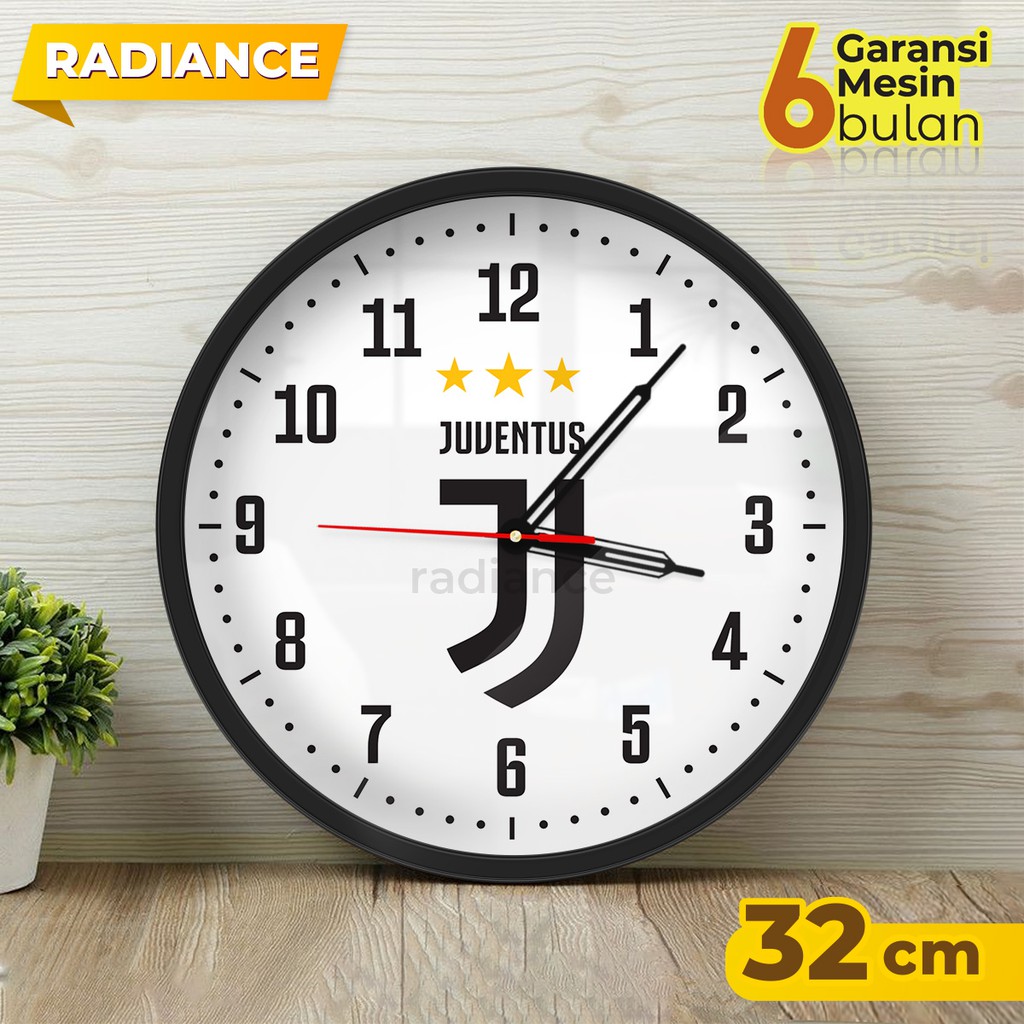 Jam dinding Juventus putih 32CM klub juve club kualitas bagus kaca dan bahan Tebal mesin awet