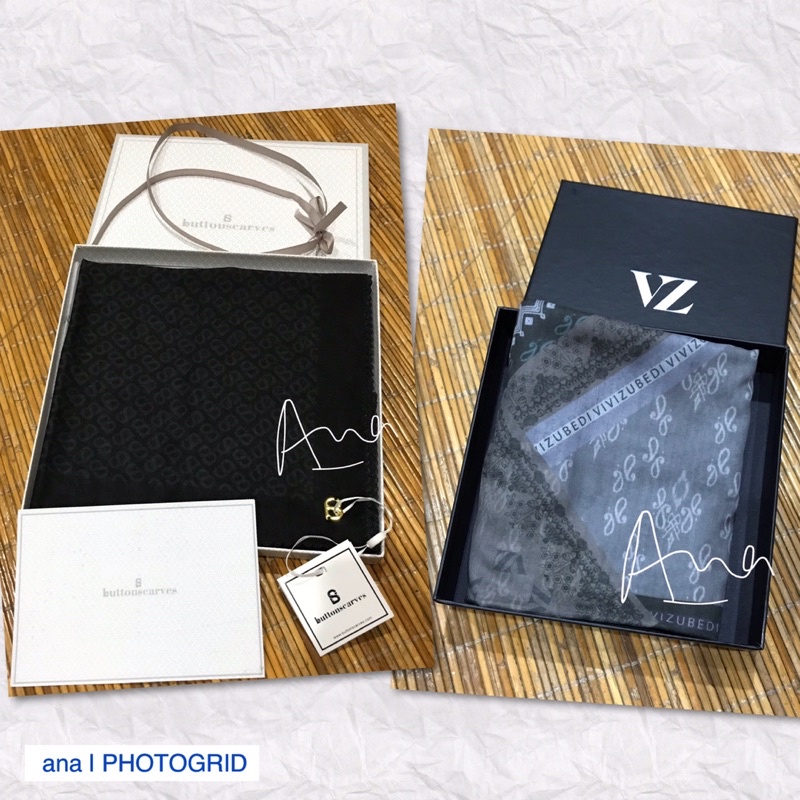 New The Tapis Square - Black (Voal, 110 x 110) by Buttonscarves bundling New Nayara Scarf Olive by V