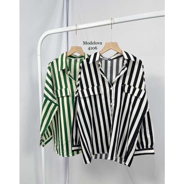 MDLV ~ 4106 CAROL STRIPED BLOUSE / KEMEJA GARIS IMPORT / FASHION KOREA TERBARU IMPORT