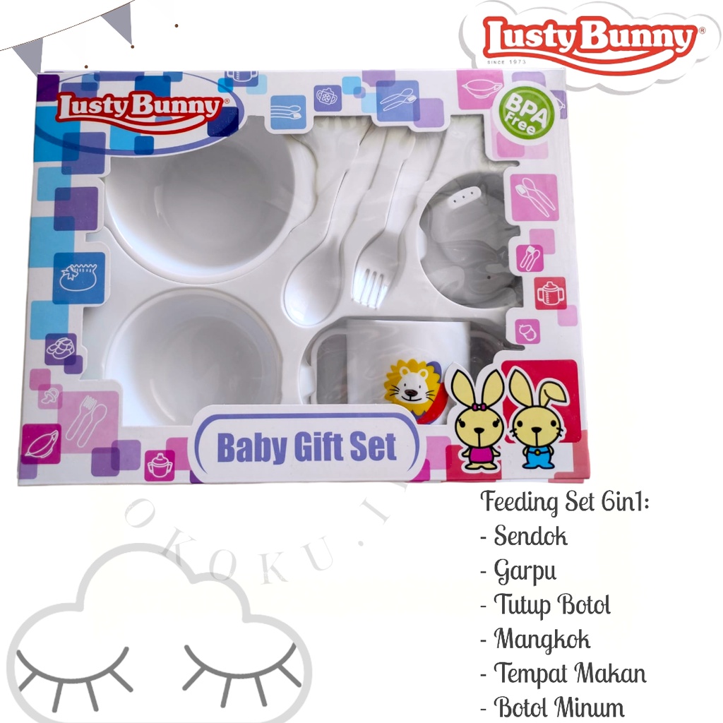 Feeding Gift Set 6in1 Alat Makan Bayi isi 6pcs Tempat Makan Bayi Lusty Bunny Peralatan Makan Anak Bayi