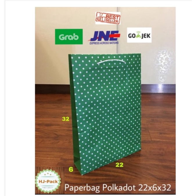 MINIMAL 20 PCS  PAPERBAG MOTIF POLKADOT UK 22X6X32CM / TAS KERTAS MOTIF / GOODIEBAG MOTIF