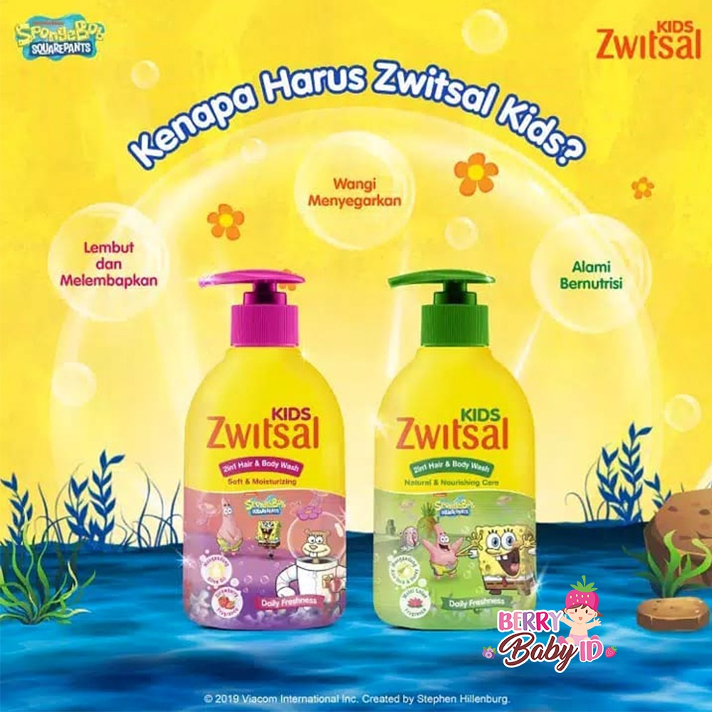 Zwitsal Kids 2in1 Hair &amp; Body Wash Spongebob Sabun &amp; Shampo Anak 280 ml Berry Mart