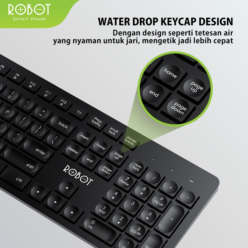 ROBOT KM4000 Wireless Keyboard and Mouse Combo Silent Key Black  Original