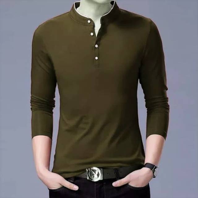 [PREMIUM] Kaos polos lengan panjang kerah shanghai koko Vneck