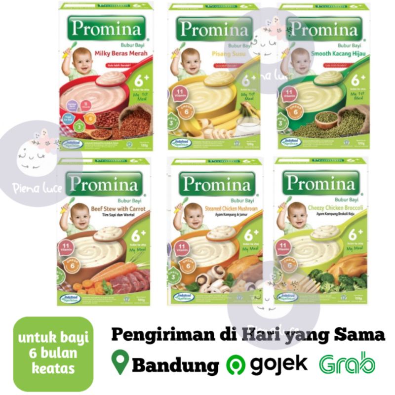 Promina Bubur Mpasi Bayi Anak 6+ 6 Bulan 120gr Smooth Kacang Hijau Milky Beras Merah Pisang Susu Bee