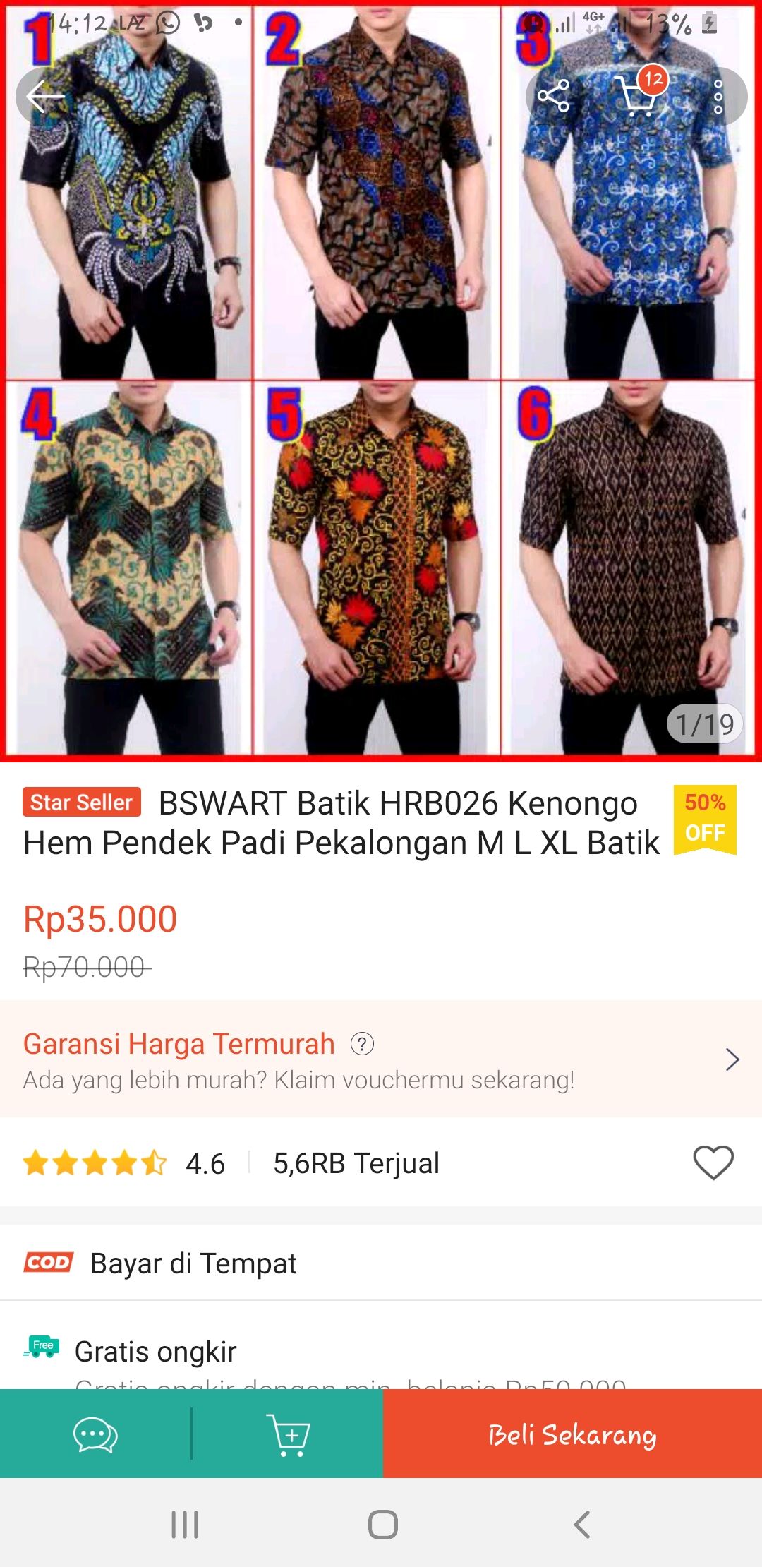 Bswart Batik Hrb026 Kenongo Hem Pendek Padi Pekalongan M L Xl Batik Pria Murah Modern Grosir