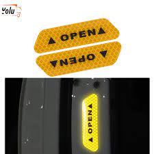 TERMURAH STICKER REFLECTOR tulisan OPEN PINTU MOBIL isi &quot; 4 PCS &quot; REFLECTIVE STICKER hijau kuning putih merah READY