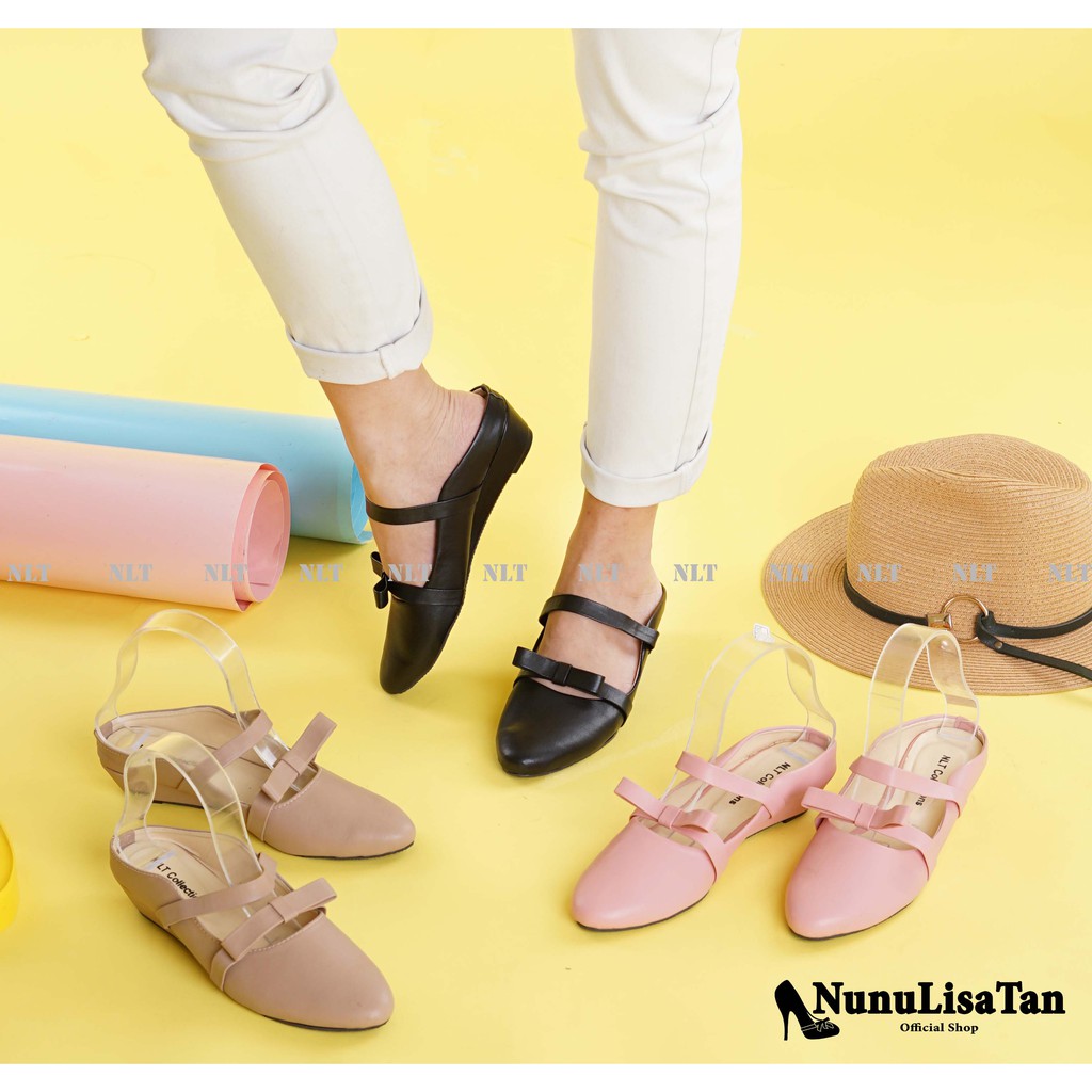 NunuLisaTan ADELIA - Terbaru High Heels 3cm Wanita Korea Hitam pink mocca