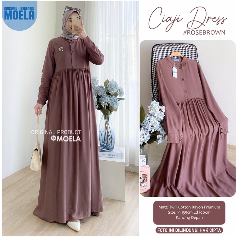 Gamis dress rayon polos Amora/Anse/Celin/Baisa/Biumi/Molin/Ciaji/Jihas/Flate/Tosti/Milly/Tisa/Siuti/Chesa/Fimel/Yapi/Lilci/Balo/Polse/Rensi/Silom/Neta/Rome by Moela berlabel-Ciaji rosebrown