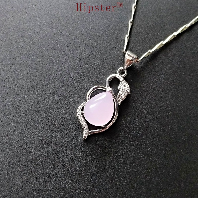 Hot Sale Elegant Exquisite White Gold Pink Crystal Pendant Vintage Clavicle Chain