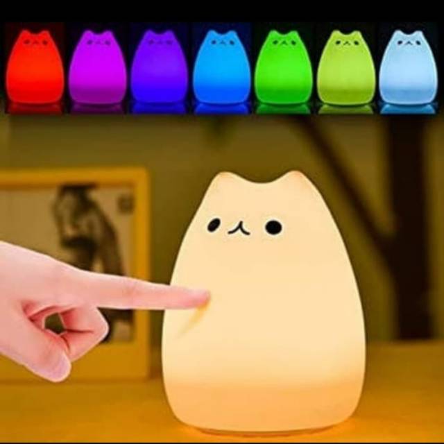 Lampu Tidur LED Portable Kucing Cat 7 Warna Touch RGB Squishy Cute Cat