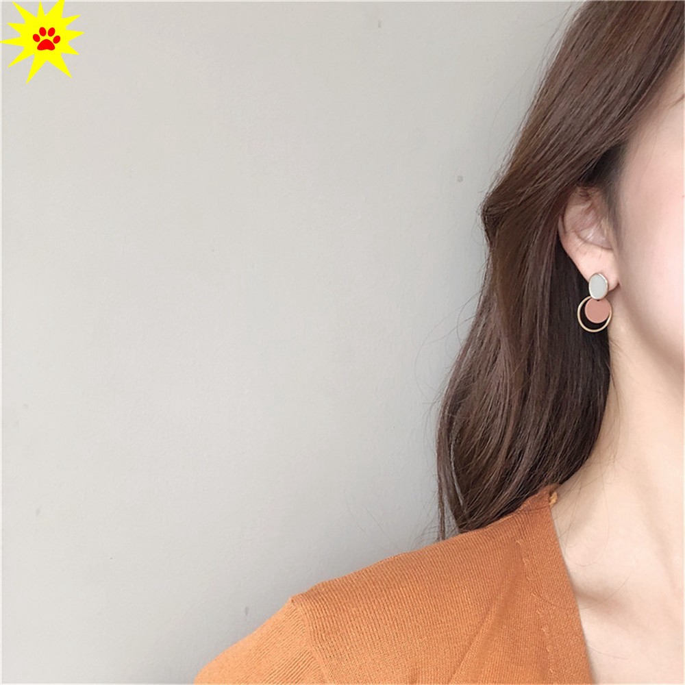 Anting Tusuk Model Bulat Ganda Gaya Korea Untuk Wanita #261141322