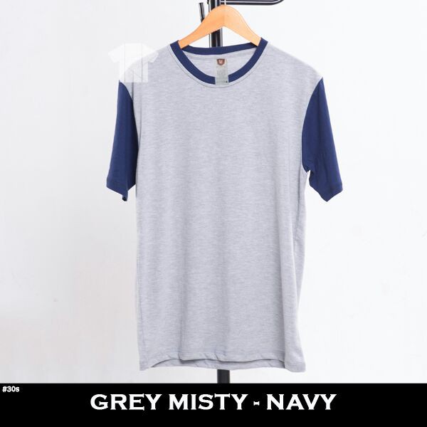 Reglan Pendek Kombinasi Warna Grey misty - Navy Lengan Pendek Berbahan Katun Kaos Distro Size Lokal