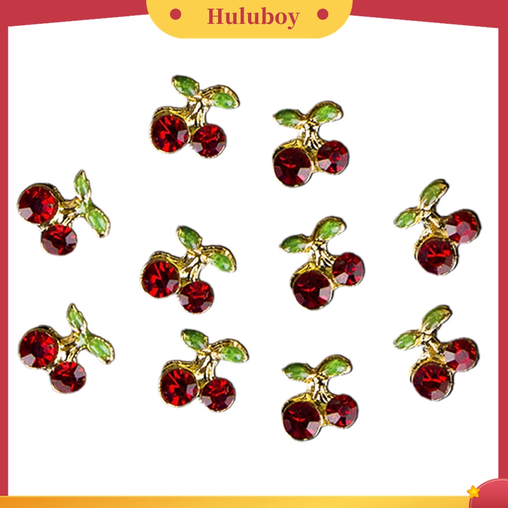 Huluboy Huluboy♡ 10pcs Berlian Imitasi Glitter Bentuk Cherry 3D Untuk Nail Art Charms