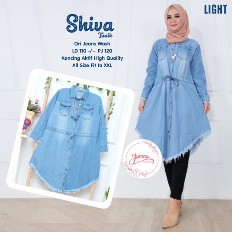Baju Atasan Wanita Tunik Jeans Bawah Rawis LD 110 Tunik Jeans Terbaru Super Cantik Original Jeans