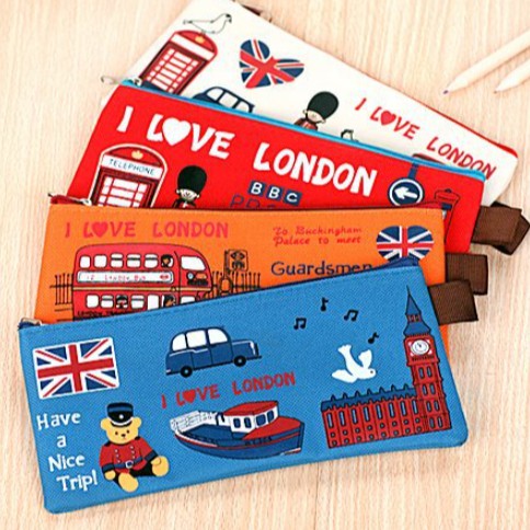 Tempat Pensil I LOVE LONDON / Tempat Alat Tulis Gepeng Motif I Love London  / Tepak Pensil Lucu