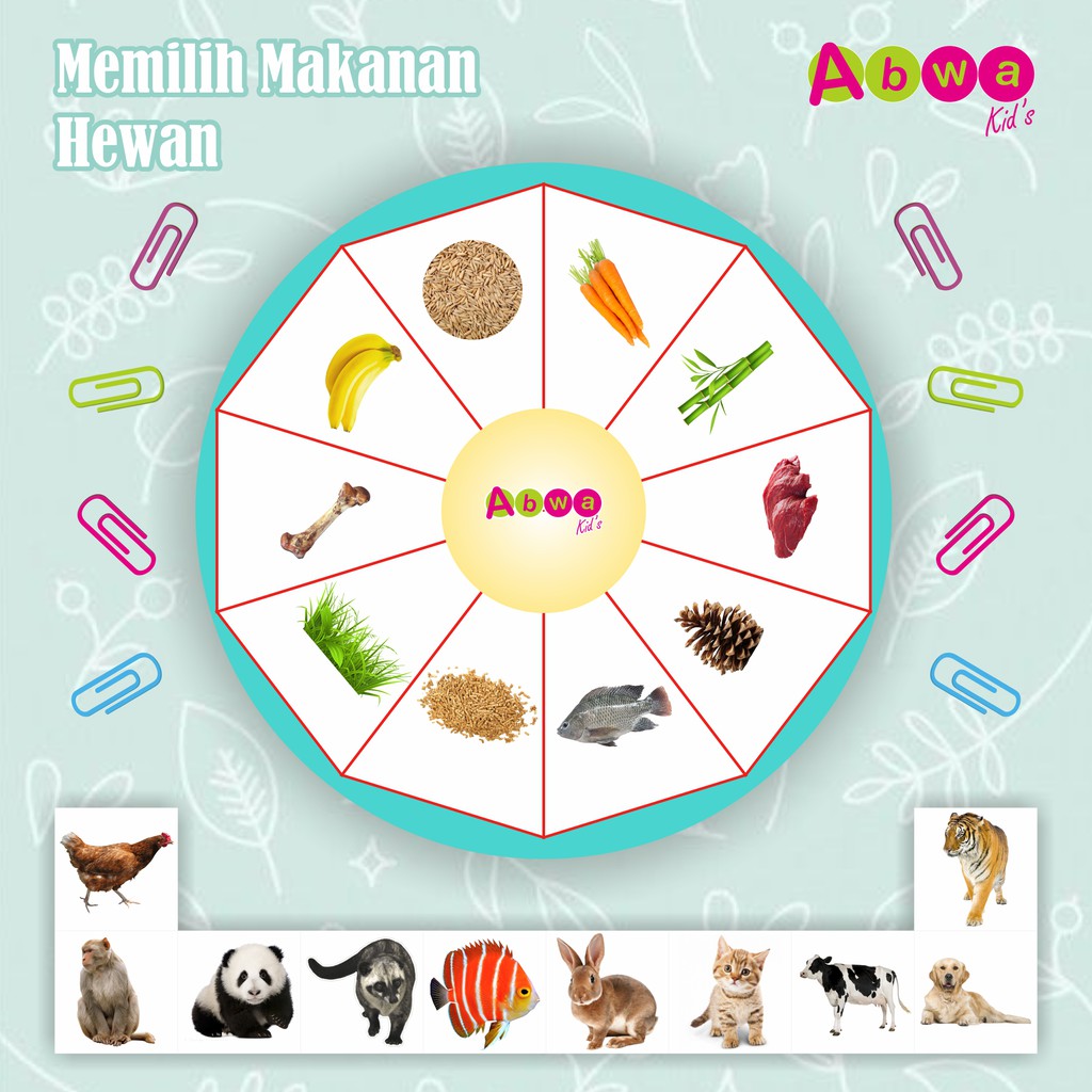 Memilih Makan Hewan Dengan Paper Klip Warna Montessory Printable Abwakids Shopee Indonesia