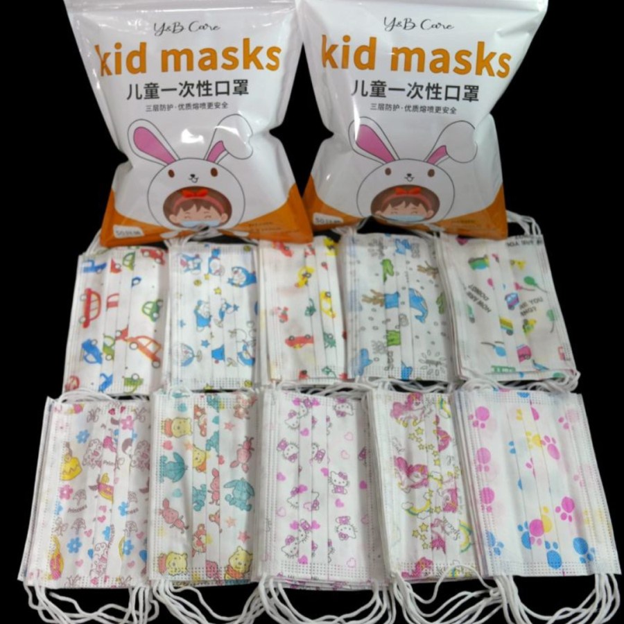 Masker anak 3 ply 3ply Kids Child mask motif Earloop 1box isi 50 Pcs motif Karakter