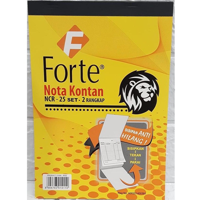 

Buku Nota | Nota Kontan | FORTE Rangkap 2 ( A5-8022) Besar