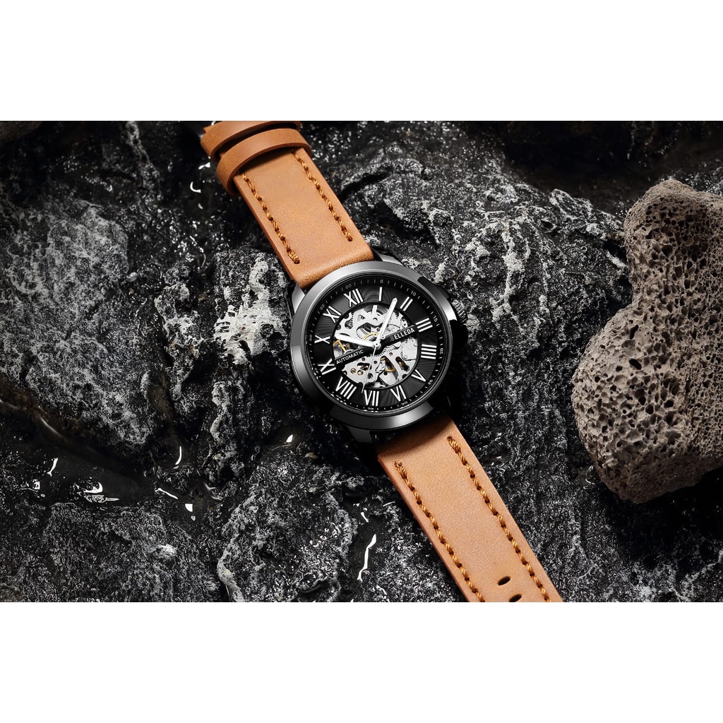 BELLEDA 9244 AUTOMATIC - JAM TANGAN PRIA OTOMATIS TANPA BATERAI STRAP KULIT