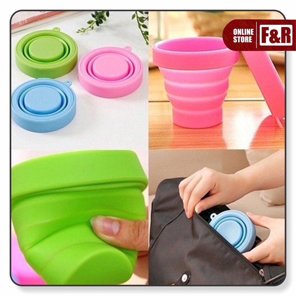 Cangkir Gelas Lipat Tarik Wadah Tempat Minum Silikon Anti Pecah Portable Travel Silicone Folding Cup