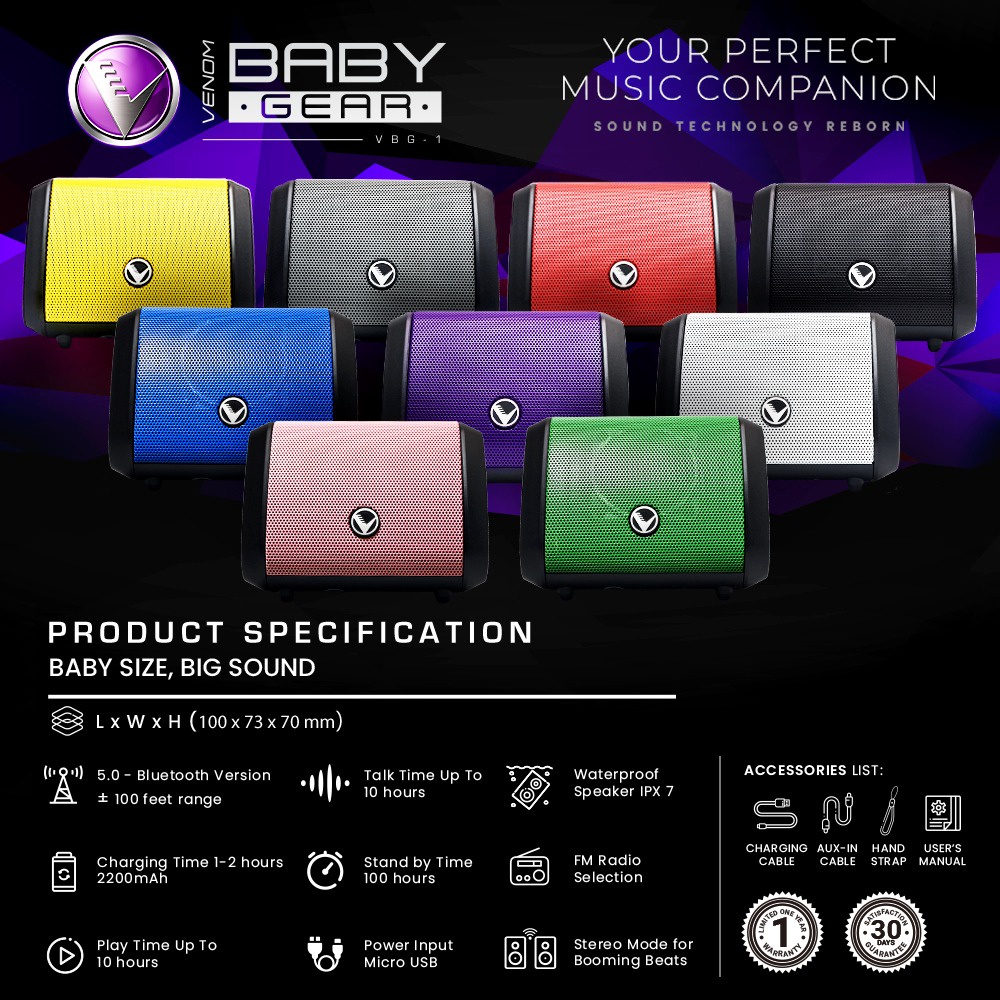 Jual Speaker Bluetooth Waterproof VENOM BABY GEAR VBG1 Shopee Indonesia