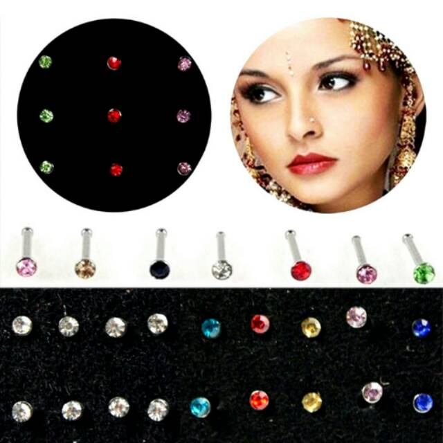 ANTING HIDUNG FASHION INDIA - HIJAU / NOSE STUD EARING GREEN - aksesoris murah bahan surgical steel