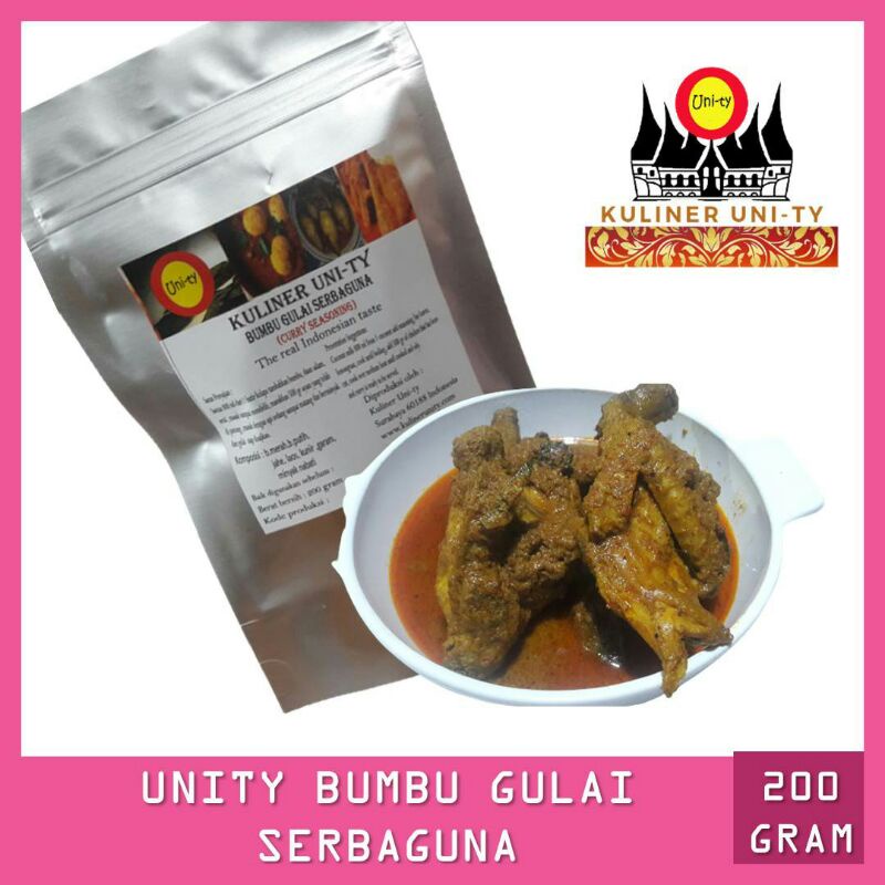 

Unity Bumbu GULAI SERBAGUNA padang asli minang Premium QUALITY 200 gr, bisa untuk memasak ayam, daging, cumi, jeroan