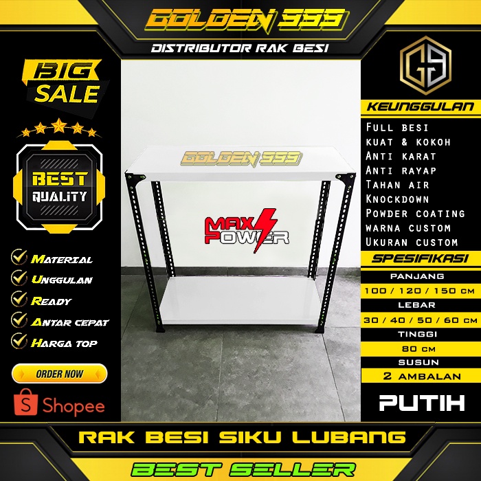 Rak besi siku lubang I 30x100x80 cm I rak 2 susun   I rak susun I rak dapur I rak gudang I rak buku 